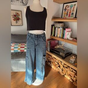 Arizona Jean Company Women's Cargo Wide Leg Pull On Elastic Waist Jeans